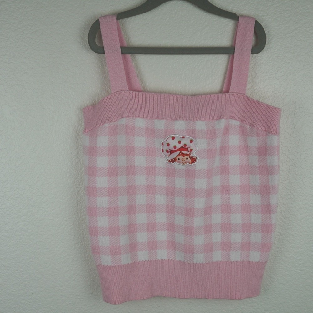Strawberry Shortcake‎ Pink Gingham Knit Tank Top M Kids Y2K Kidcore